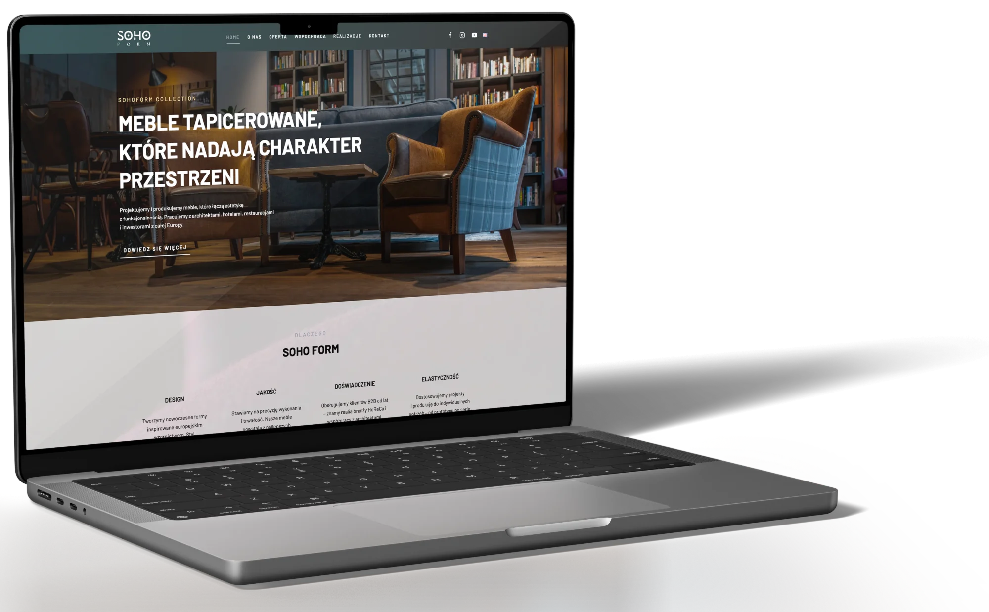 Strona Soho Form na ekranie laptopa